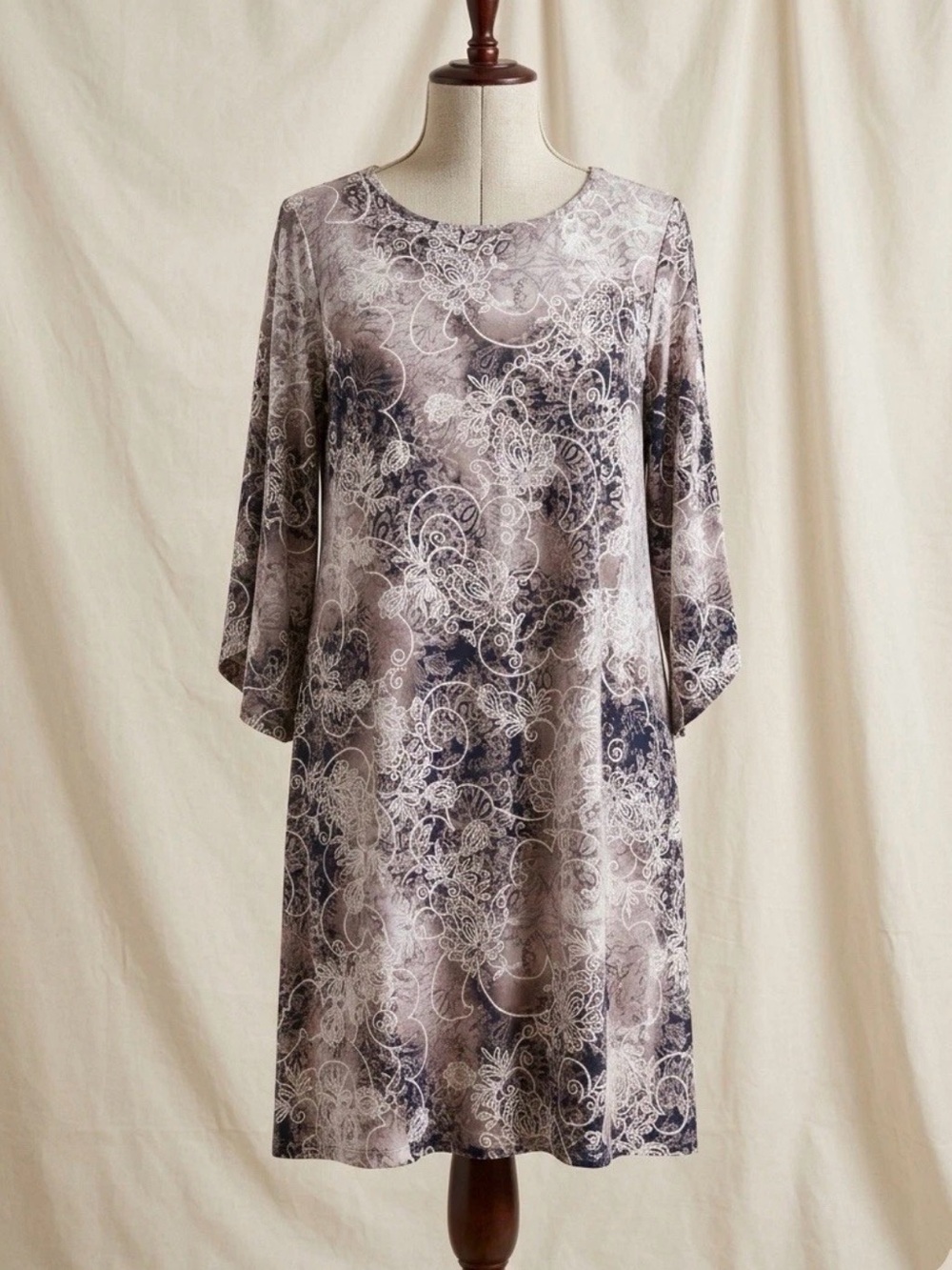 Cocomo Women's 2x Dress Floral Print Long Split Sleeve Chic